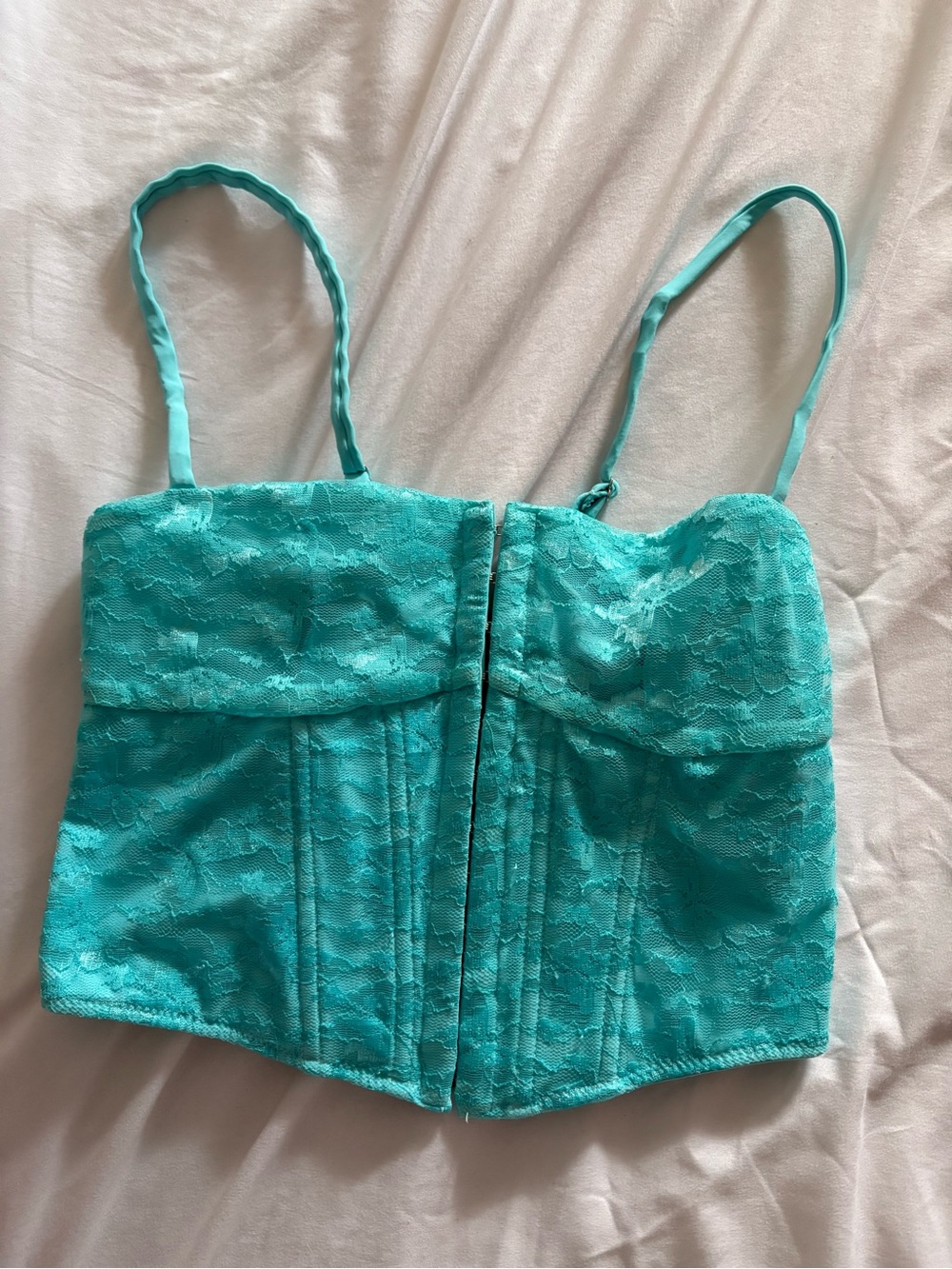Fashion Nova Turquoise Lace Bustier Top